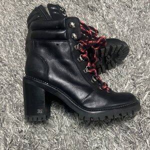 Sam Edelman Black Lace Up Boots with Red Accents